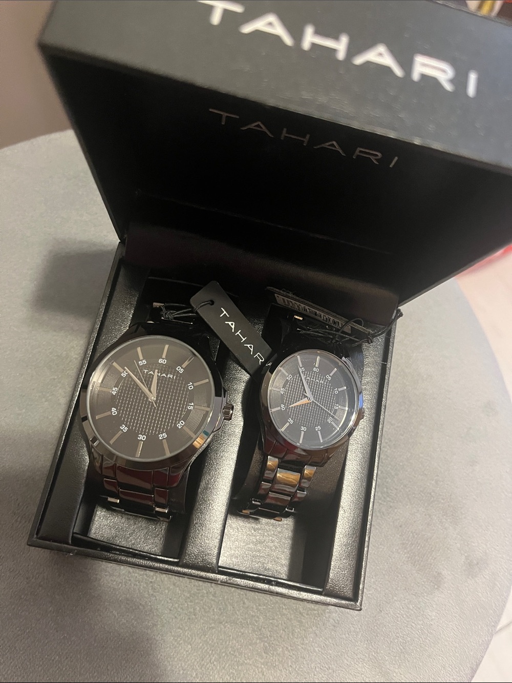 Tahari Couple's Black Stainless Steel Dual Watch Set